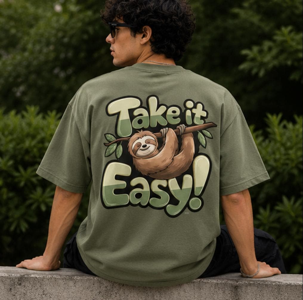 Men's olive green oversized graphic T-shirt